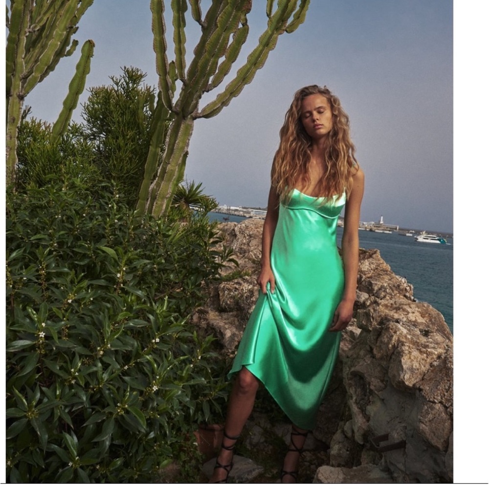 Zara Green Satin Midi Dress